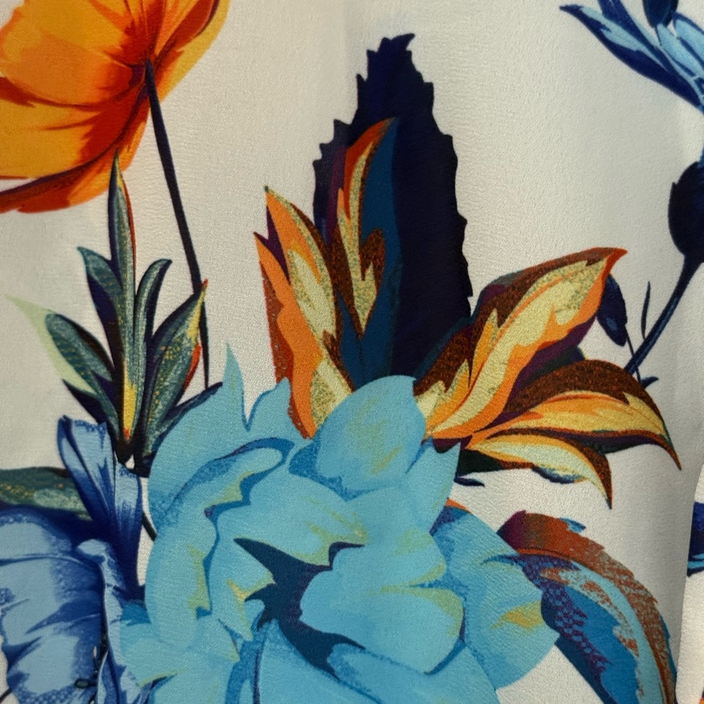 IMAN white blouse with Blue and Orange flowers NWOT - Picture 5 of 7